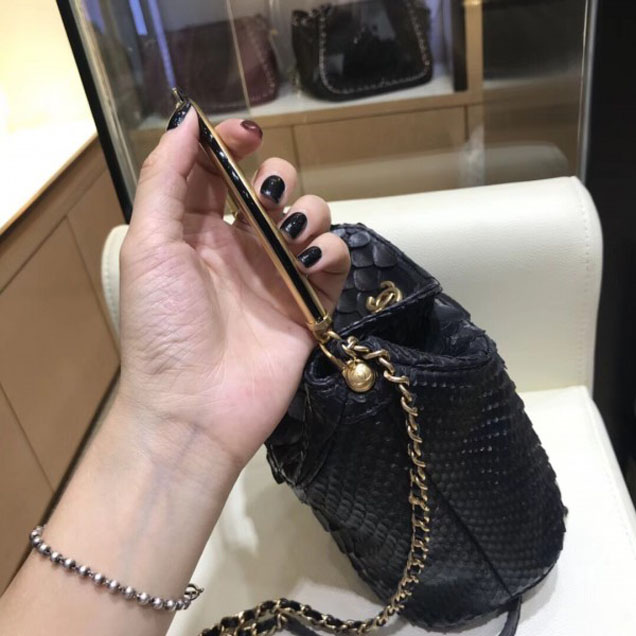 Chanel Python Skin Leather Handle with Chic Bucket Bag A57861 Black 2018
