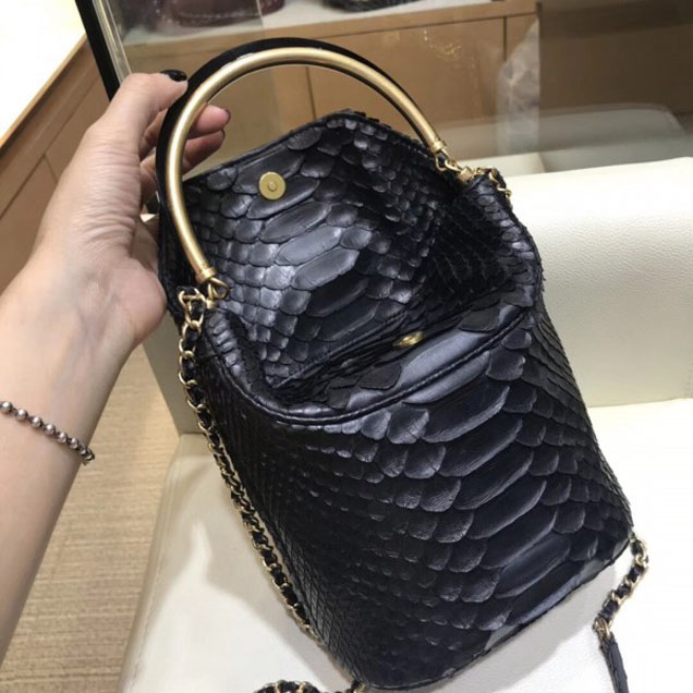 Chanel Python Skin Leather Handle with Chic Bucket Bag A57861 Black 2018