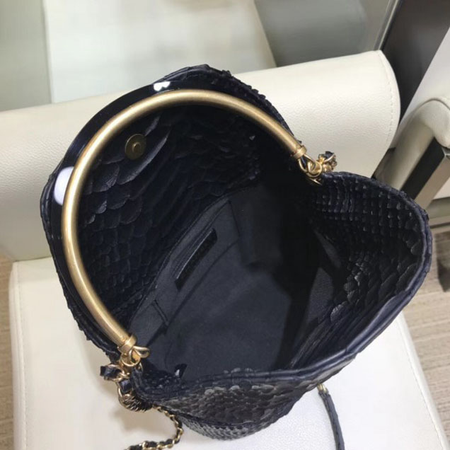 Chanel Python Skin Leather Handle with Chic Bucket Bag A57861 Black 2018