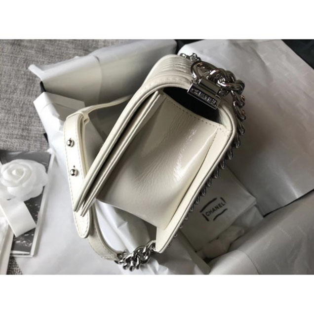 Chanel Medium Metallic Crumpled Waxy Leather Resin Boy Flap Shoulder Bag Creamy