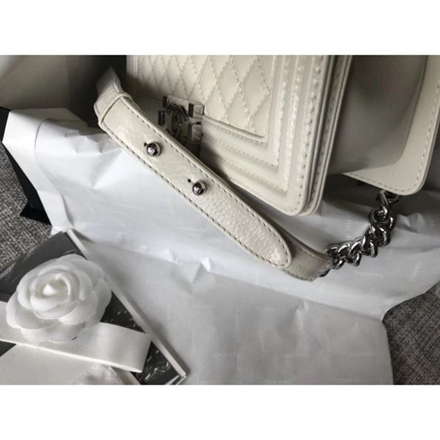 Chanel Medium Metallic Crumpled Waxy Leather Resin Boy Flap Shoulder Bag Creamy