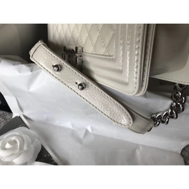 Chanel Medium Metallic Crumpled Waxy Leather Resin Boy Flap Shoulder Bag Creamy