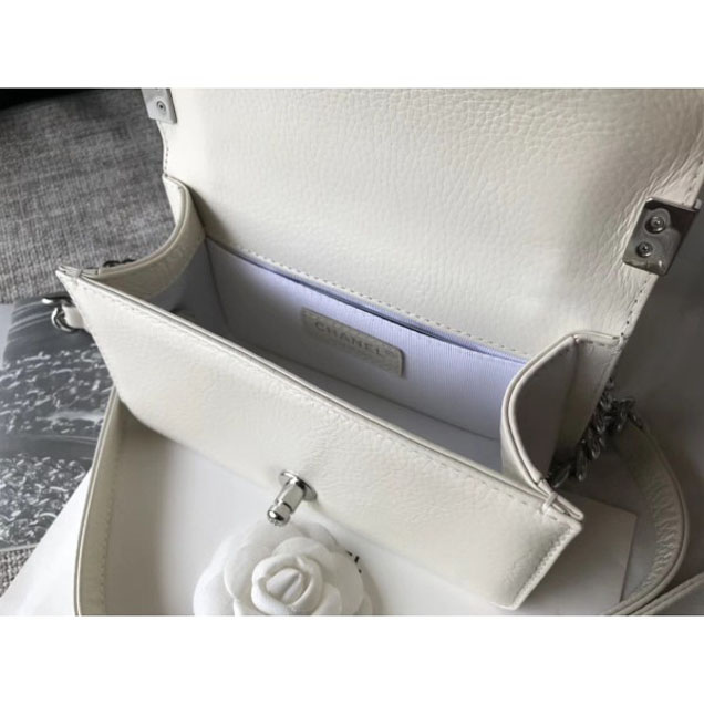 Chanel Small Metallic Crumpled Waxy Leather Resin Boy Flap Shoulder Bag Creamy