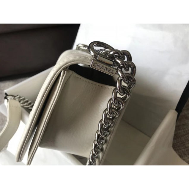 Chanel Small Metallic Crumpled Waxy Leather Resin Boy Flap Shoulder Bag Creamy