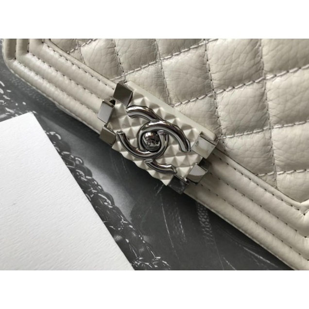 Chanel Small Metallic Crumpled Waxy Leather Resin Boy Flap Shoulder Bag Creamy