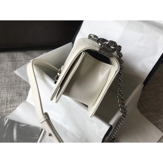 Chanel Small Metallic Crumpled Waxy Leather Resin Boy Flap Shoulder Bag Creamy
