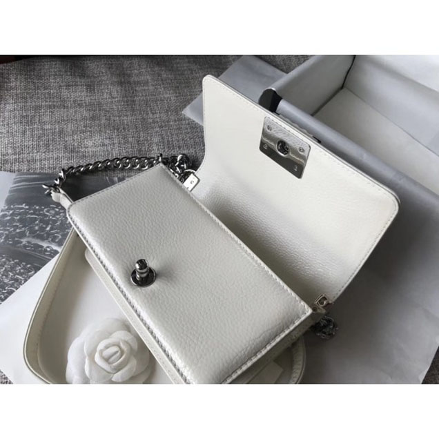 Chanel Small Metallic Crumpled Waxy Leather Resin Boy Flap Shoulder Bag Creamy