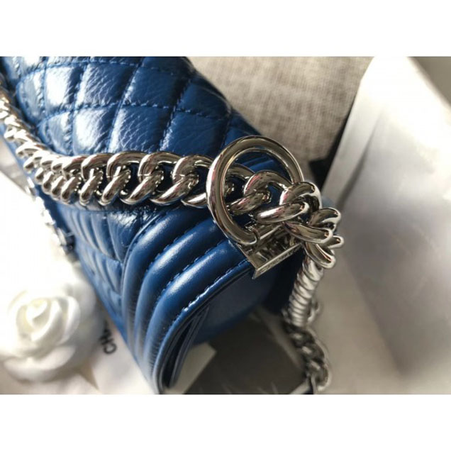 Chanel Medium Metallic Crumpled Waxy Leather Resin Boy Flap Shoulder Bag Blue