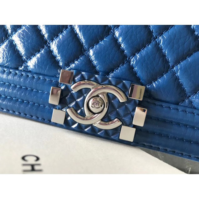 Chanel Medium Metallic Crumpled Waxy Leather Resin Boy Flap Shoulder Bag Blue