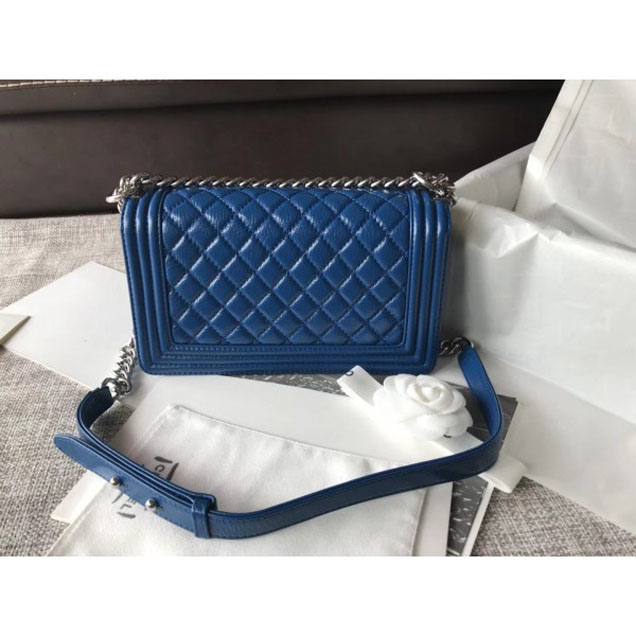 Chanel Medium Metallic Crumpled Waxy Leather Resin Boy Flap Shoulder Bag Blue
