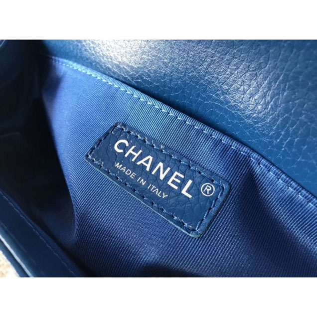 Chanel Medium Metallic Crumpled Waxy Leather Resin Boy Flap Shoulder Bag Blue