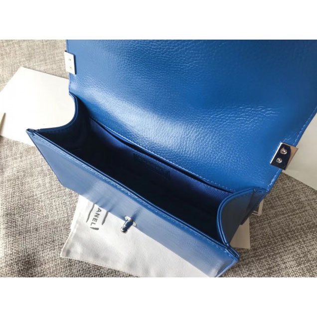 Chanel Medium Metallic Crumpled Waxy Leather Resin Boy Flap Shoulder Bag Blue