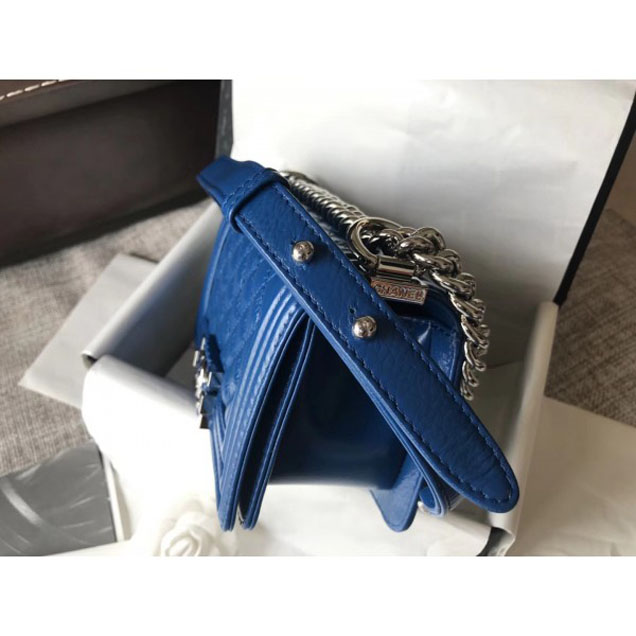 Chanel Small Metallic Crumpled Waxy Leather Resin Boy Flap Shoulder Bag Blue