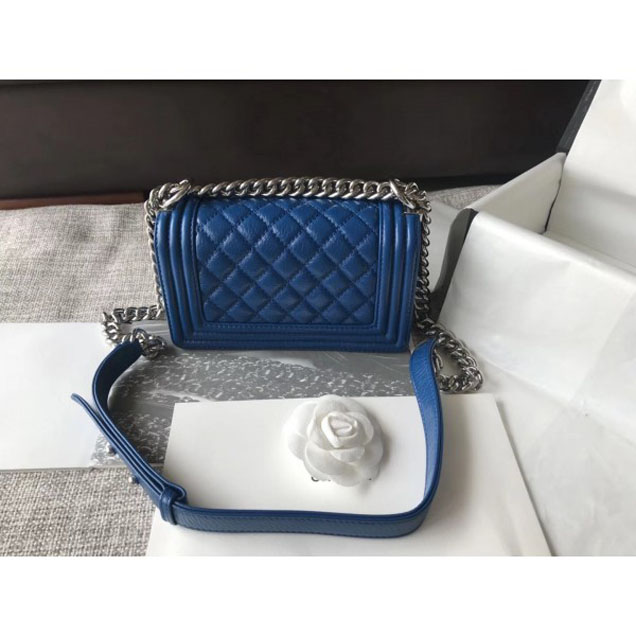 Chanel Small Metallic Crumpled Waxy Leather Resin Boy Flap Shoulder Bag Blue