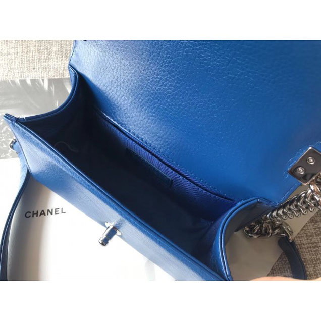 Chanel Small Metallic Crumpled Waxy Leather Resin Boy Flap Shoulder Bag Blue