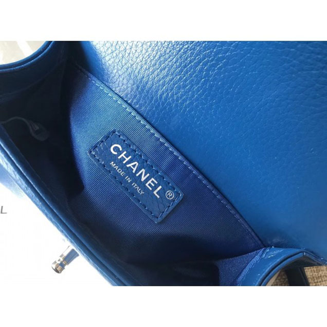 Chanel Small Metallic Crumpled Waxy Leather Resin Boy Flap Shoulder Bag Blue