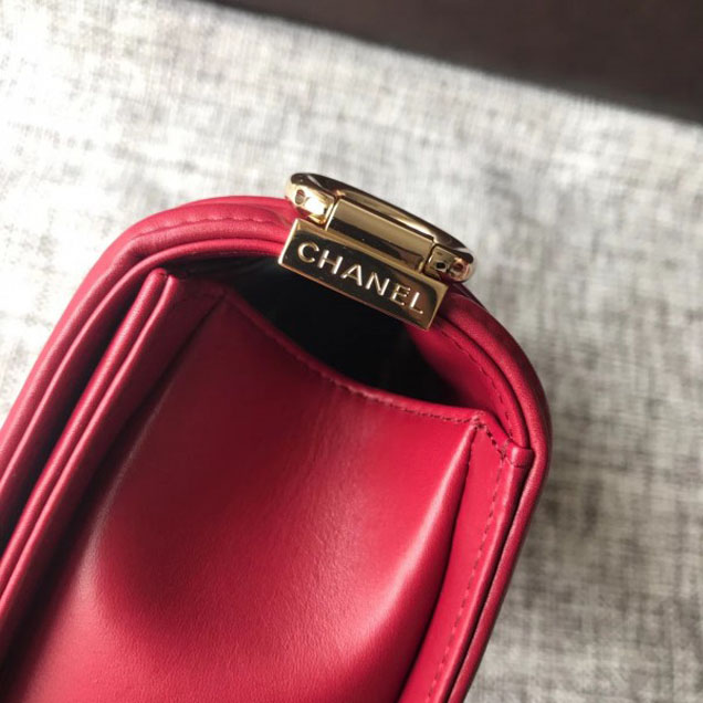Chanel Shine Gold Hardware Boy Chevron Flap Medium Bag Dark Red