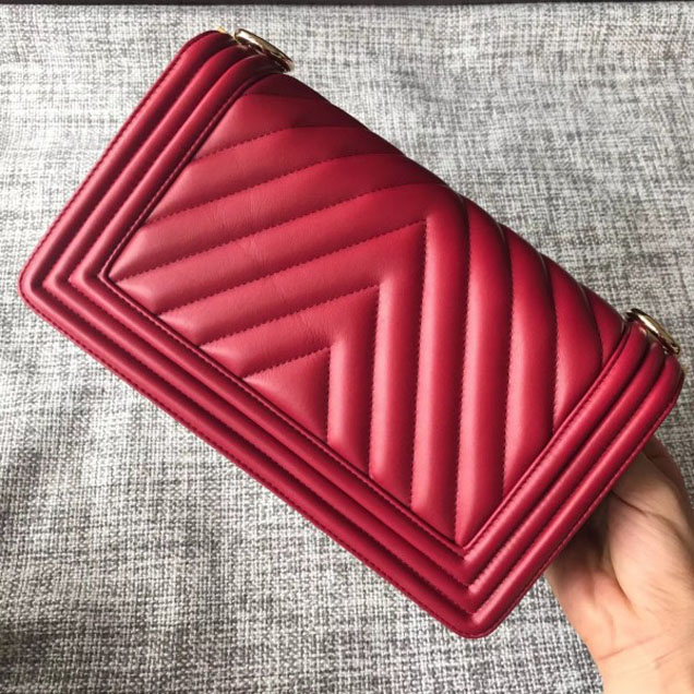Chanel Shine Gold Hardware Boy Chevron Flap Medium Bag Dark Red