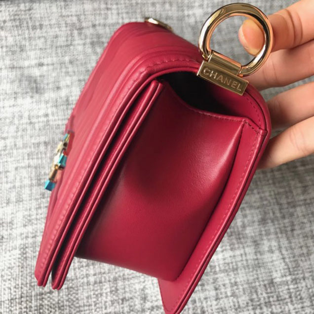 Chanel Shine Gold Hardware Boy Chevron Flap Medium Bag Dark Red