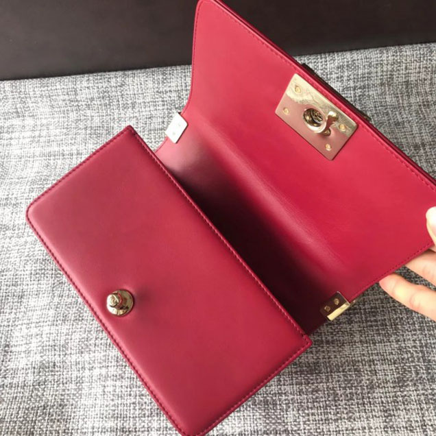 Chanel Shine Gold Hardware Boy Chevron Flap Medium Bag Dark Red