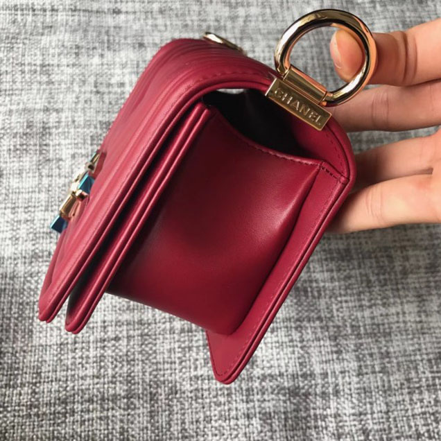 Chanel Shine Gold Hardware Boy Chevron Flap Small Bag Dark Red