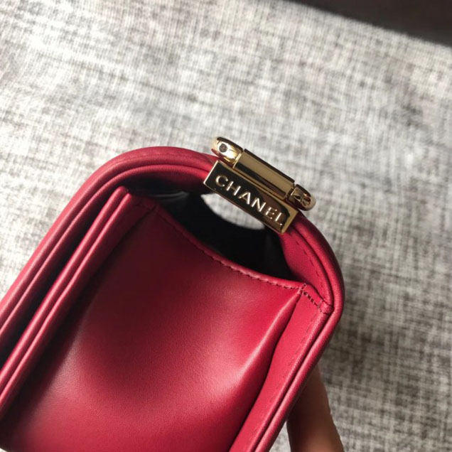 Chanel Shine Gold Hardware Boy Chevron Flap Small Bag Dark Red