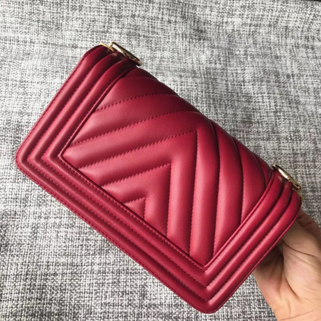 Chanel Shine Gold Hardware Boy Chevron Flap Small Bag Dark Red