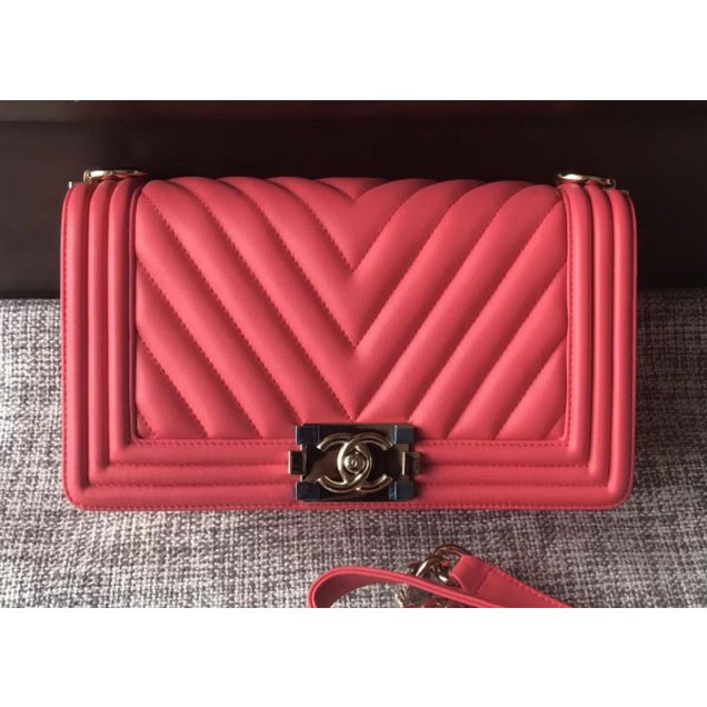 Chanel Shine Gold Hardware Boy Chevron Flap Medium Bag Dark Pink