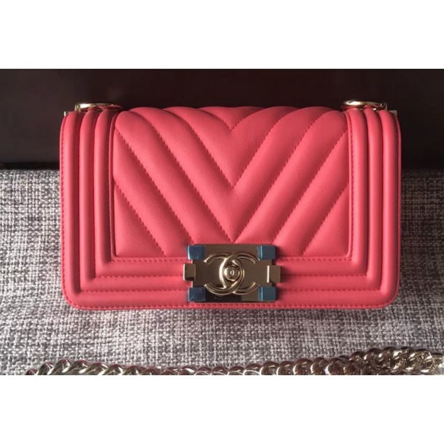 Chanel Shine Gold Hardware Boy Chevron Flap Small Bag Dark Pink