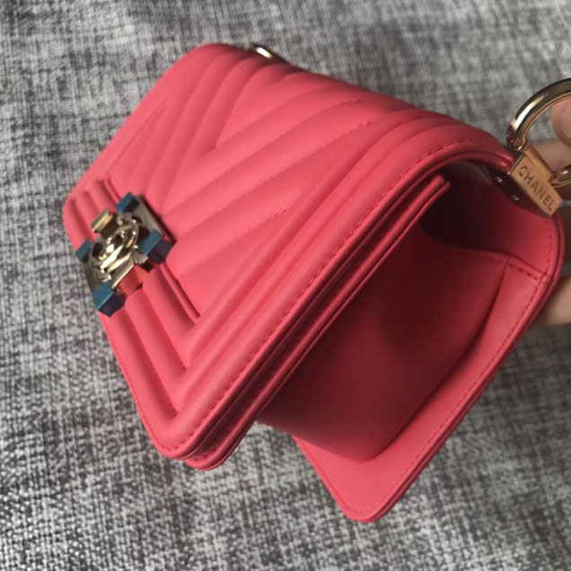 Chanel Shine Gold Hardware Boy Chevron Flap Small Bag Dark Pink