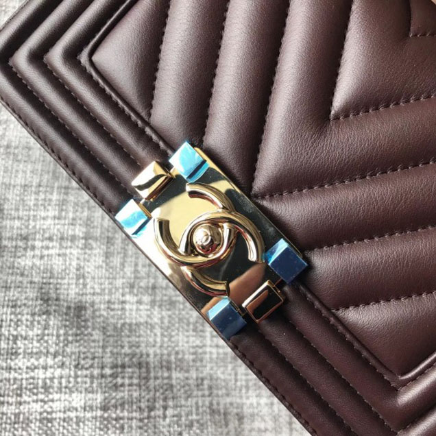 Chanel Shine Gold Hardware Boy Chevron Flap Small Bag Coffee