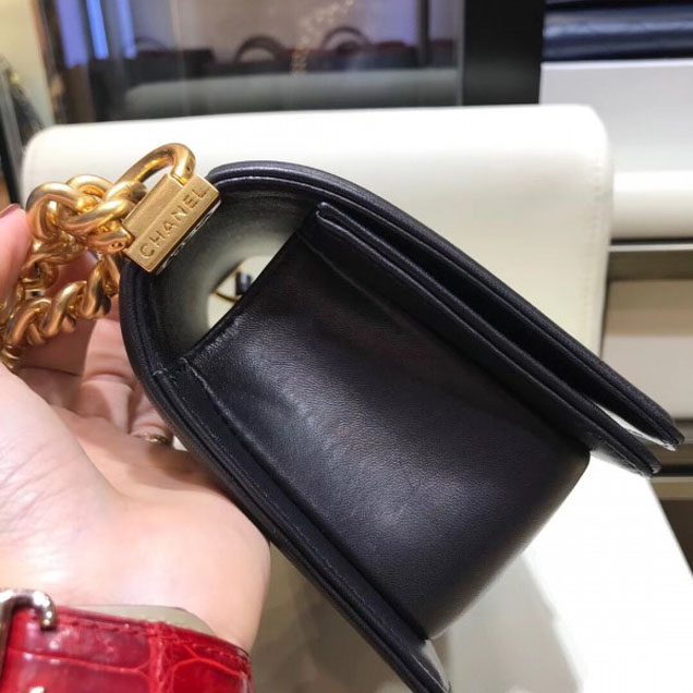 Chanel Lizard Pattern Boy Flap Shoulder Small Bag Black