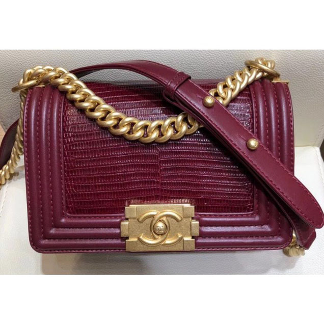 Chanel Lizard Pattern Boy Flap Shoulder Small Bag Burgundy