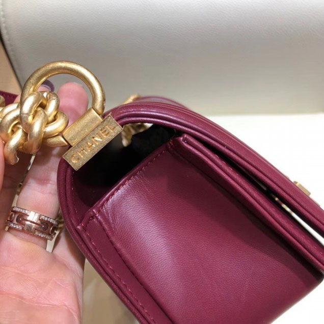 Chanel Lizard Pattern Boy Flap Shoulder Small Bag Burgundy
