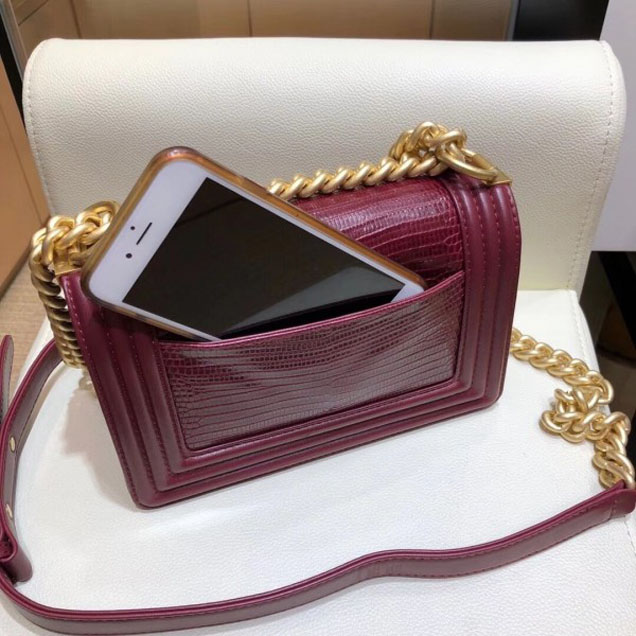 Chanel Lizard Pattern Boy Flap Shoulder Small Bag Burgundy
