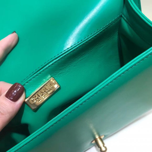 Chanel Lizard Pattern Boy Flap Shoulder Medium Bag Green