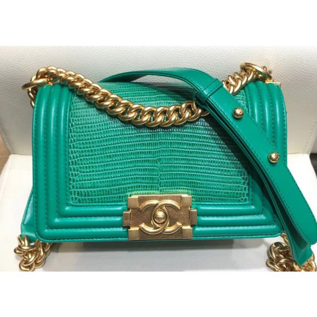 Chanel Lizard Pattern Boy Flap Shoulder Small Bag Green