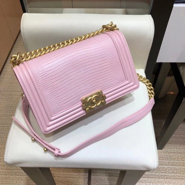 Chanel Lizard Pattern Boy Flap Shoulder Medium Bag Pink