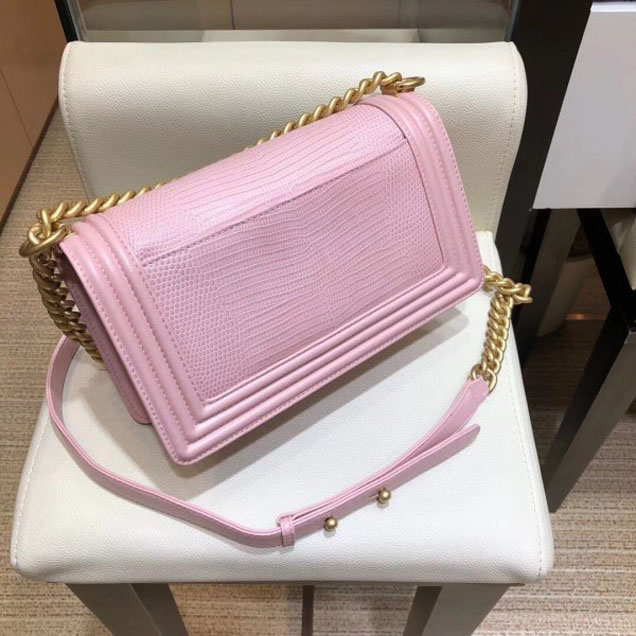 Chanel Lizard Pattern Boy Flap Shoulder Medium Bag Pink