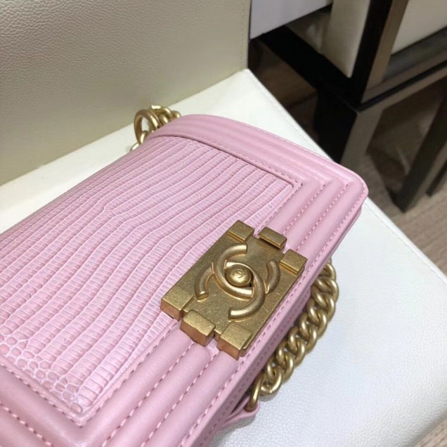 Chanel Lizard Pattern Boy Flap Shoulder Small Bag Pink
