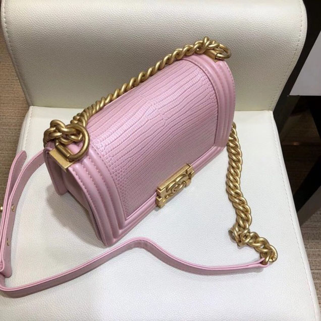 Chanel Lizard Pattern Boy Flap Shoulder Small Bag Pink