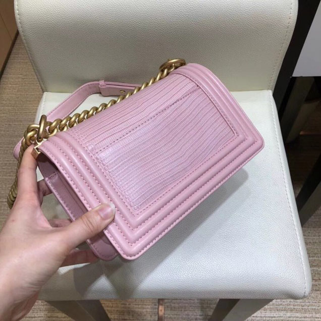 Chanel Lizard Pattern Boy Flap Shoulder Small Bag Pink