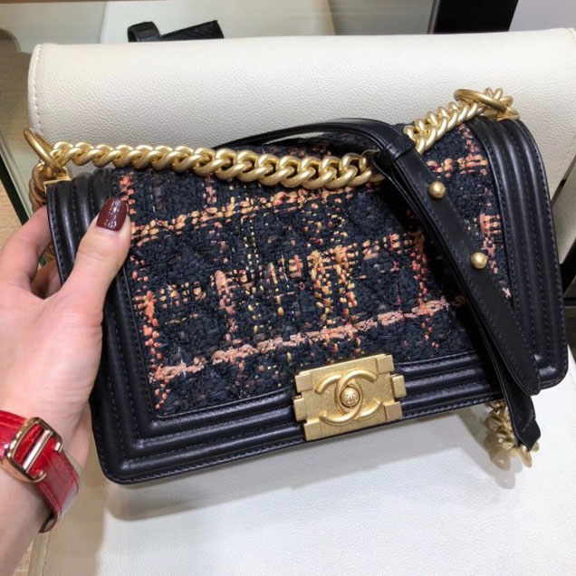 Chanel Tweed Boy Flap Shoulder Medium Bag 2018