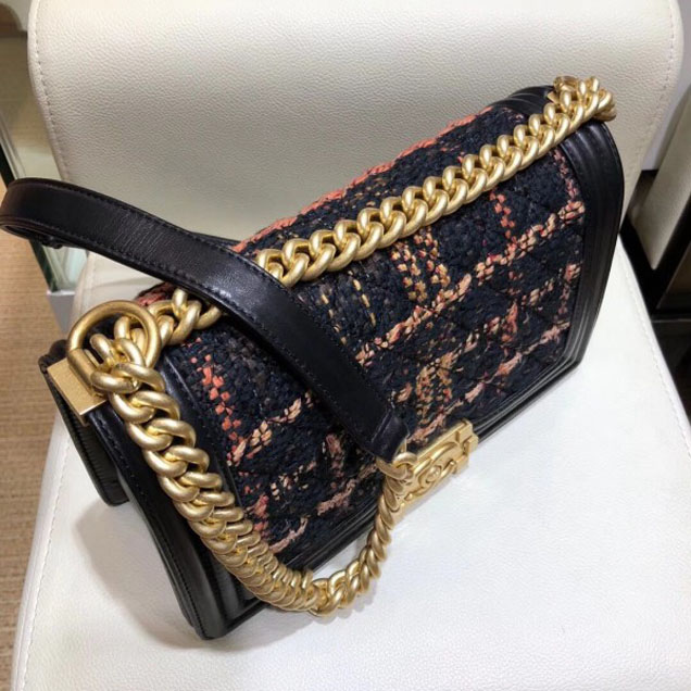 Chanel Tweed Boy Flap Shoulder Medium Bag 2018