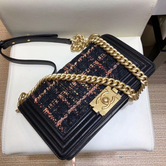 Chanel Tweed Boy Flap Shoulder Medium Bag 2018