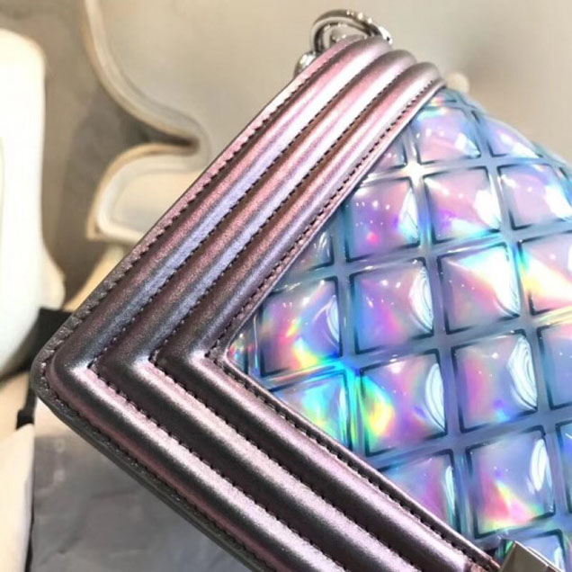 Chanel PVC/Iridescent Patent Boy Water Flap Medium Bag Purple 2018