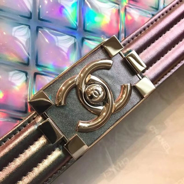 Chanel PVC/Iridescent Patent Boy Water Flap Medium Bag Purple 2018