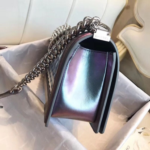 Chanel PVC/Iridescent Patent Boy Water Flap Medium Bag Purple 2018