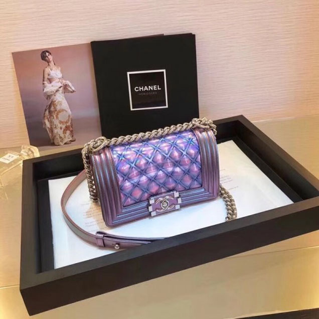 Chanel PVC/Iridescent Patent Boy Water Flap Small Bag Purple 2018