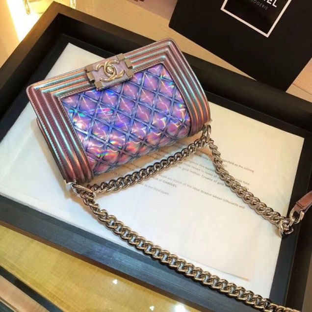 Chanel PVC/Iridescent Patent Boy Water Flap Small Bag Purple 2018